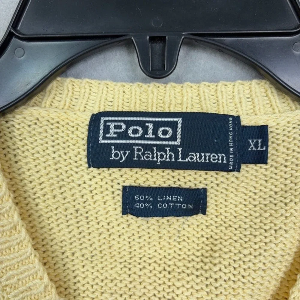 Vintage Polo Ralph Lauren Sweater Vest Mens XL Butter Yellow Linen Cotton Preppy